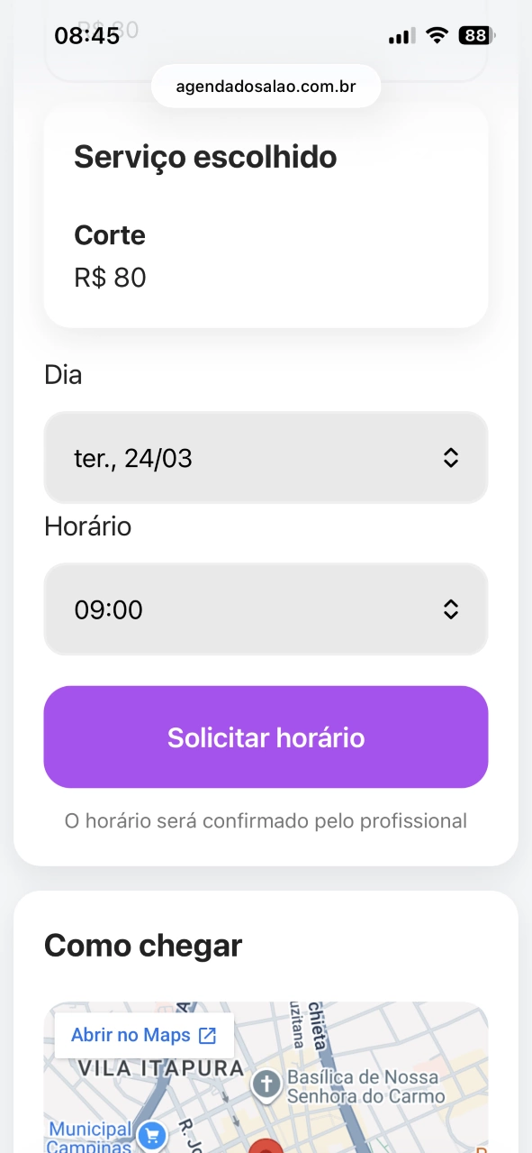 Exemplo do sistema de agendamento